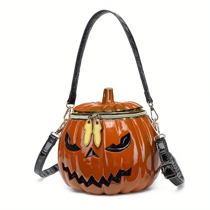 Halloween Upgraded Fun Pumpkin Bag, Dual-Strap Design, PU Material, Medium-Large Capacity, Party Essential./BLACK