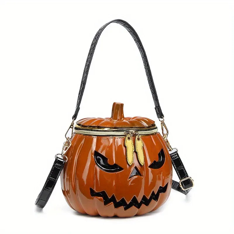 Halloween Upgraded Fun Pumpkin Bag, Dual-Strap Design, PU Material, Medium-Large Capacity, Party Essential./BLACK