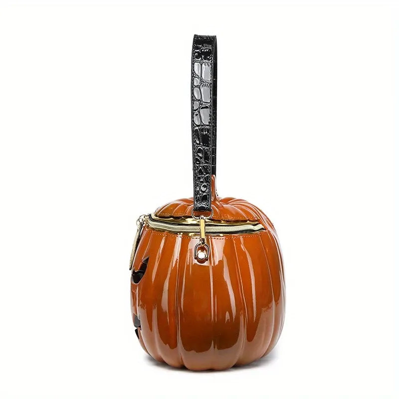 Halloween Upgraded Fun Pumpkin Bag, Dual-Strap Design, PU Material, Medium-Large Capacity, Party Essential./BLACK