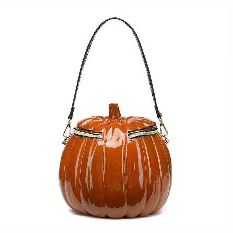 Halloween Upgraded Fun Pumpkin Bag, Dual-Strap Design, PU Material, Medium-Large Capacity, Party Essential./BLACK