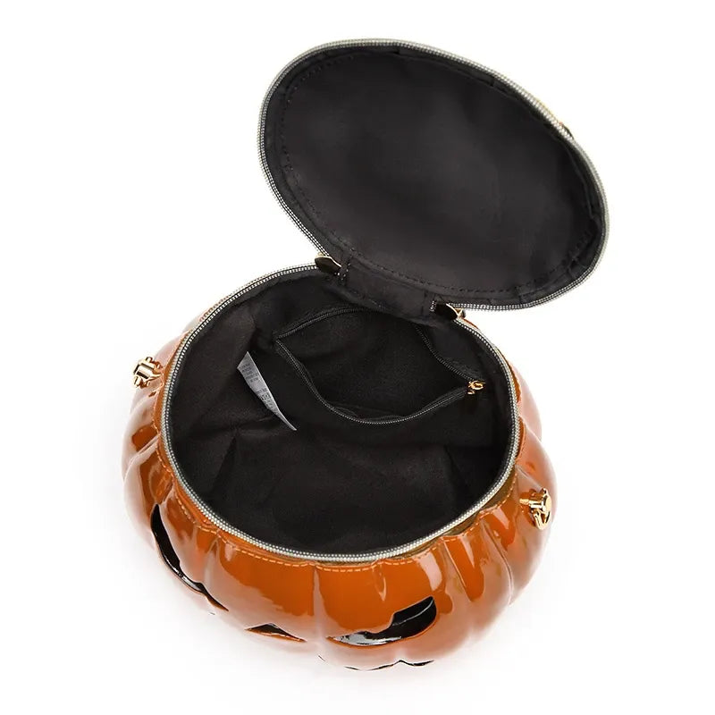 Halloween Upgraded Fun Pumpkin Bag, Dual-Strap Design, PU Material, Medium-Large Capacity, Party Essential./BLACK