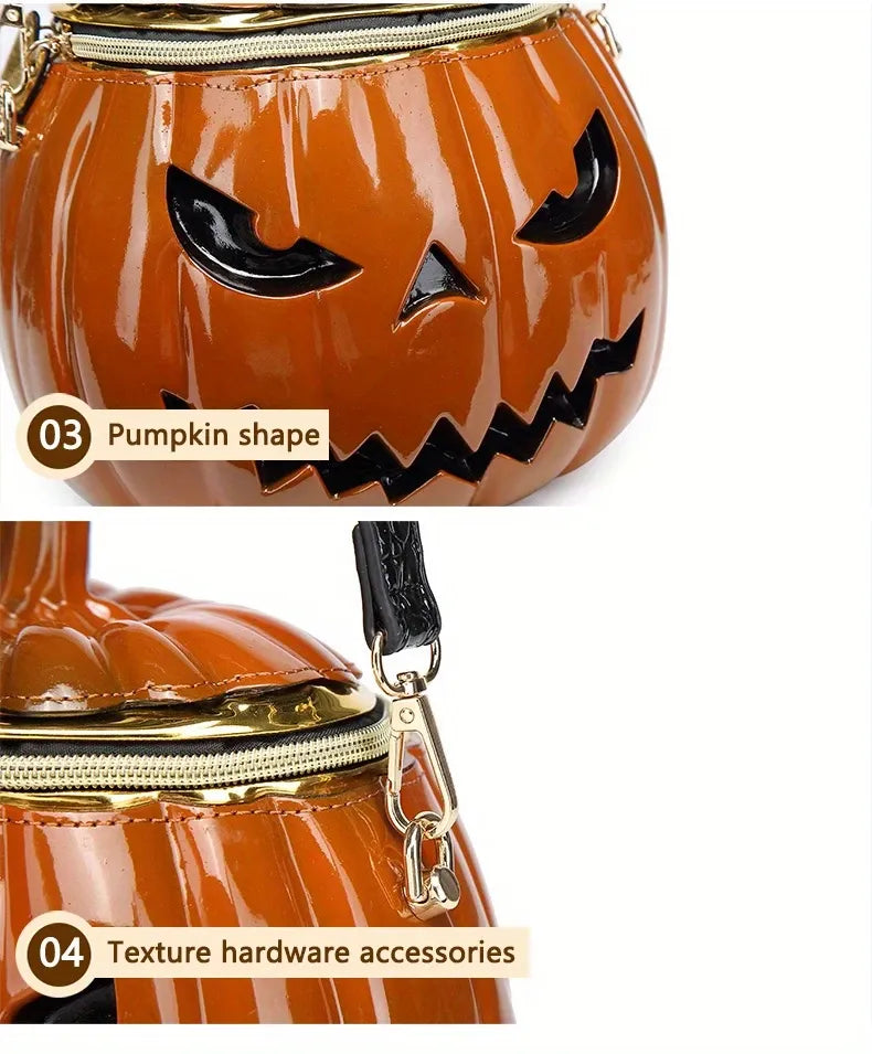 Halloween Upgraded Fun Pumpkin Bag, Dual-Strap Design, PU Material, Medium-Large Capacity, Party Essential./BLACK