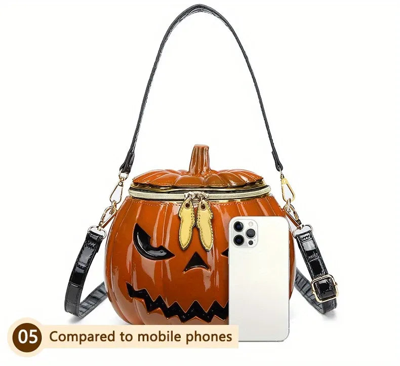 Halloween Upgraded Fun Pumpkin Bag, Dual-Strap Design, PU Material, Medium-Large Capacity, Party Essential./BLACK