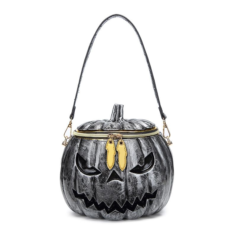 Halloween Upgraded Fun Pumpkin Bag, Dual-Strap Design, PU Material, Medium-Large Capacity, Party Essential./BLACK