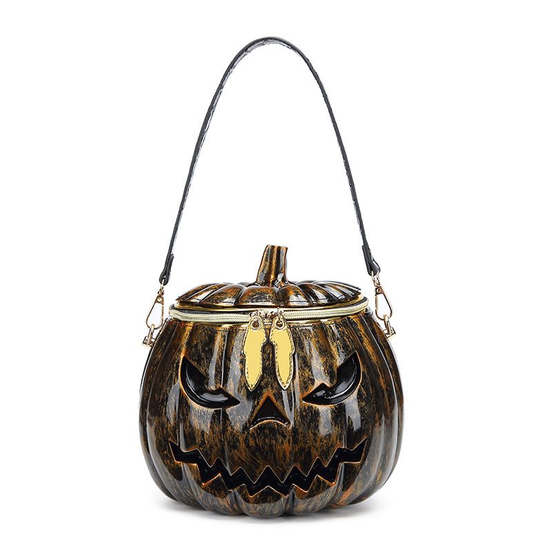 Halloween Upgraded Fun Pumpkin Bag, Dual-Strap Design, PU Material, Medium-Large Capacity, Party Essential./BLACK