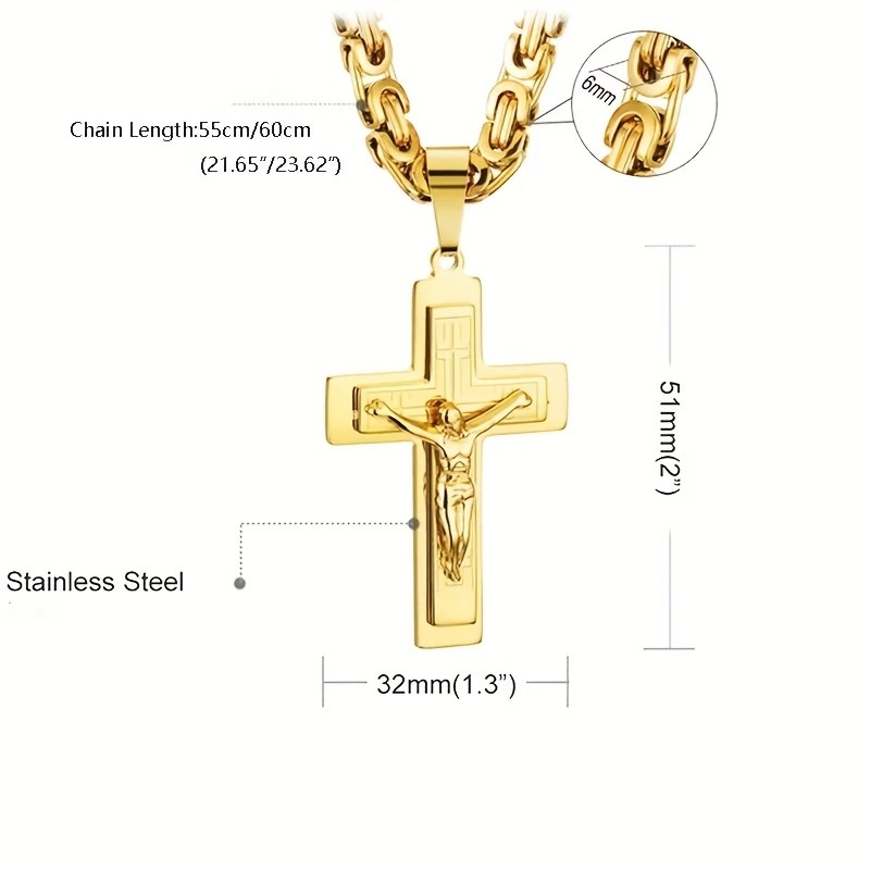 golden Trendy Gold-Plated Cross Men's Pendant, paired with a Cuban chain—a bold, personal expression of faith.