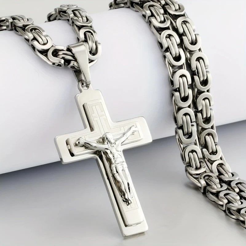 golden Trendy Gold-Plated Cross Men's Pendant, paired with a Cuban chain—a bold, personal expression of faith.