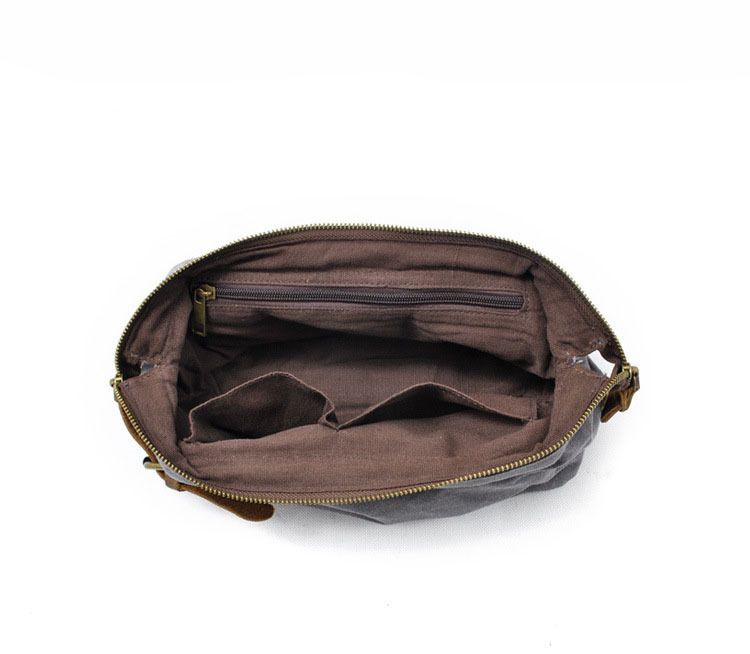 Vintage Waxed Canvas & Cowhide Cylinder Bag, Dopp Kit with Dual Zippers, Commute Travel Crossbody.(black)