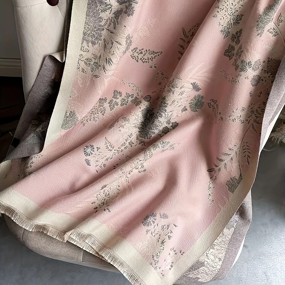 Bohemian-style Faux Cashmere Shawl Scarf, Soft, Warm, and Stylish for Autumn and Winter(PINK)