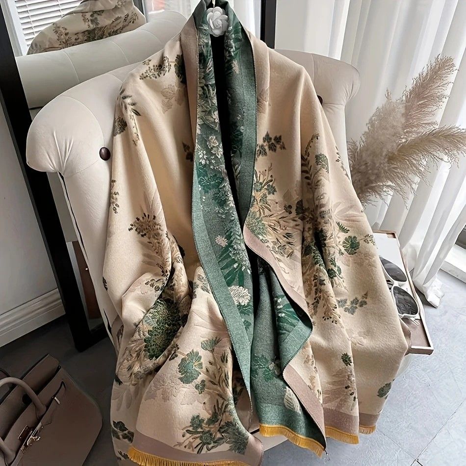 Bohemian-style Faux Cashmere Shawl Scarf, Soft, Warm, and Stylish for Autumn and Winter(PINK)