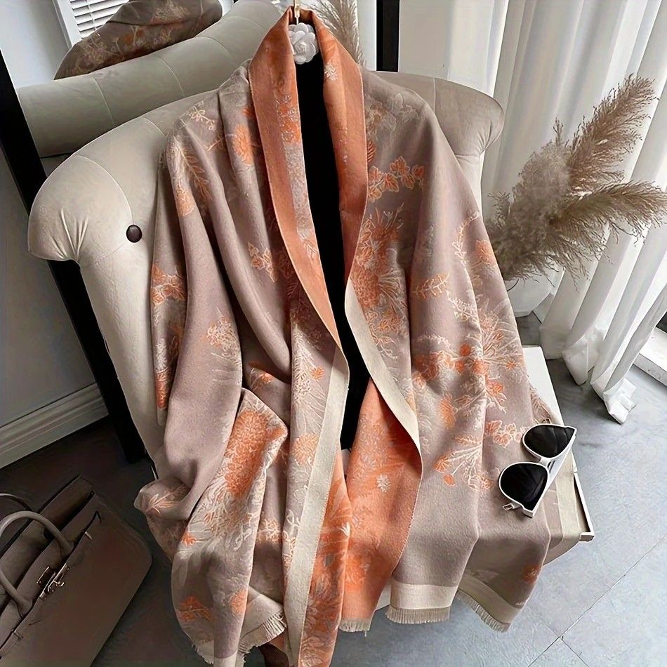 Bohemian-style Faux Cashmere Shawl Scarf, Soft, Warm, and Stylish for Autumn and Winter(GREEN)