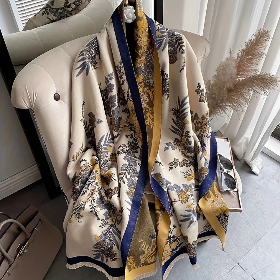 Bohemian-style Faux Cashmere Shawl Scarf, Soft, Warm, and Stylish for Autumn and Winter(GREEN)