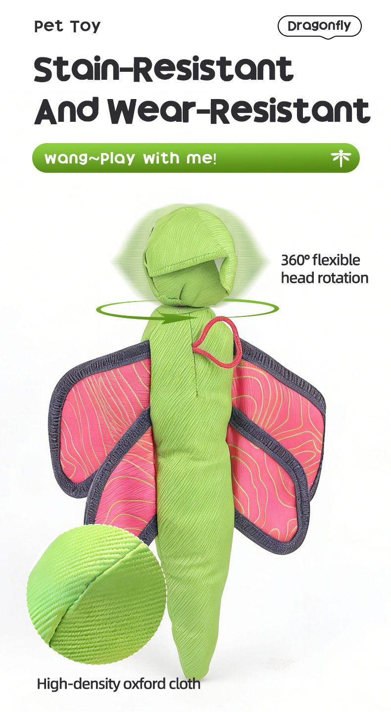 Bouncy Flying Bug (Captain Dragonfly) Pet Interactive Toy: Launch and Sound Effects with 360° Rotation, Bite-Resistant Oxford Fabric for Fun Between Pets and Owners