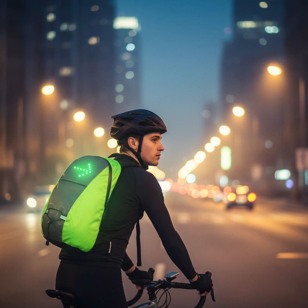 15L Backpack with USB Charging & Smart LED Turn Signals, Waterproof Cycling Commuter Daypack, Lightweight Nylon, Safety Reflective(black)