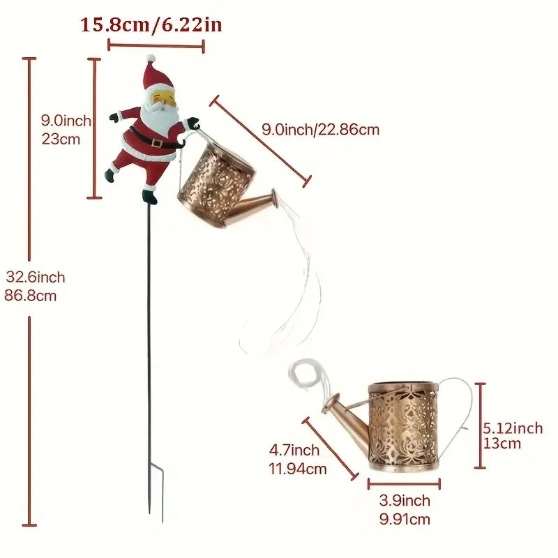 Solar Santa Claus Watering Can Light, IP64 Waterproof Iron Art, Multi-Color Light Effects, Brighten Up Your Outdoor Garden Holiday Ambiance (Colorful Light)