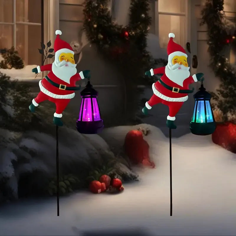 1PCS Solar Santa Claus Lantern Stake Light, Durable Iron Art, Warm & Colorful Light Modes, Brighten Up Your Outdoor Courtyard Christmas Ambiance (Warm Light)