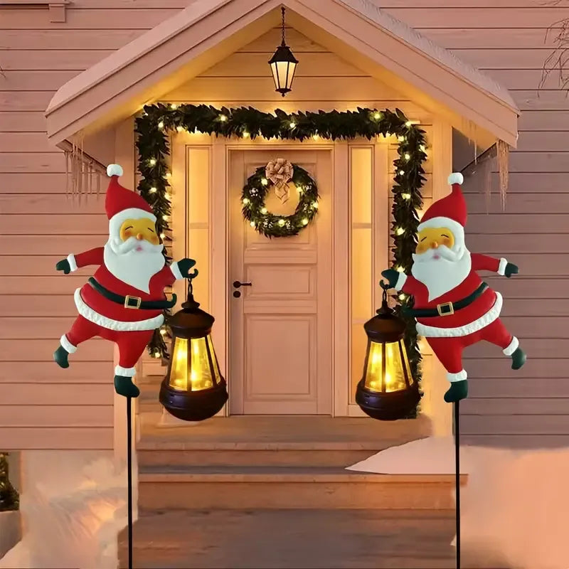 1PCS Solar Santa Claus Lantern Stake Light, Durable Iron Art, Warm & Colorful Light Modes, Brighten Up Your Outdoor Courtyard Christmas Ambiance (Warm Light)