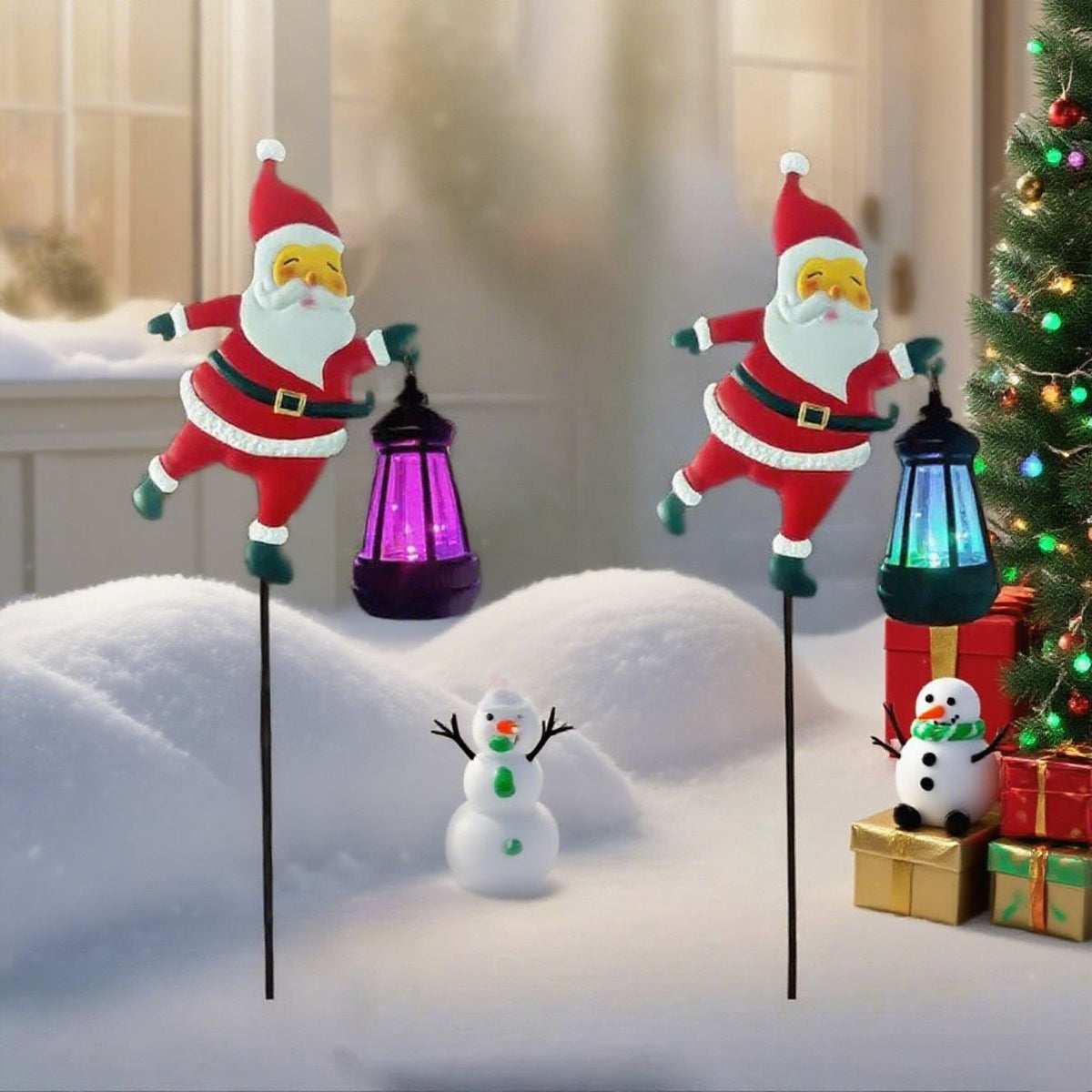 1PCS Solar Santa Claus Lantern Stake Light, Durable Iron Art, Warm & Colorful Light Modes, Brighten Up Your Outdoor Courtyard Christmas Ambiance (Warm Light)
