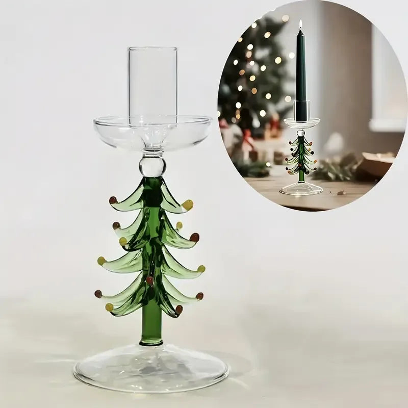 Glass Christmas Tree Candle Holder, Transparent Festive Tabletop Centerpiece