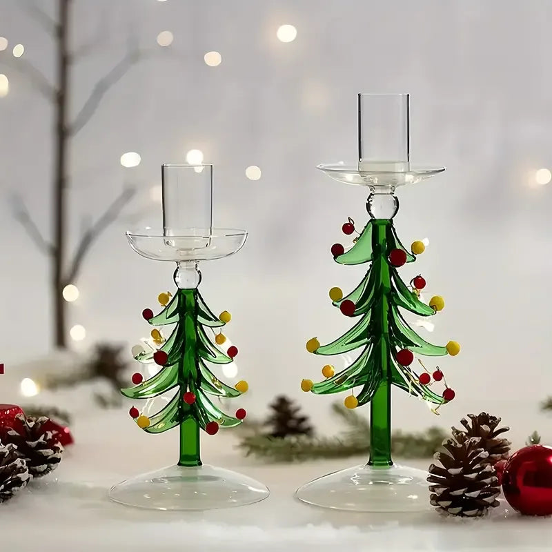 Glass Christmas Tree Candle Holder, Transparent Festive Tabletop Centerpiece