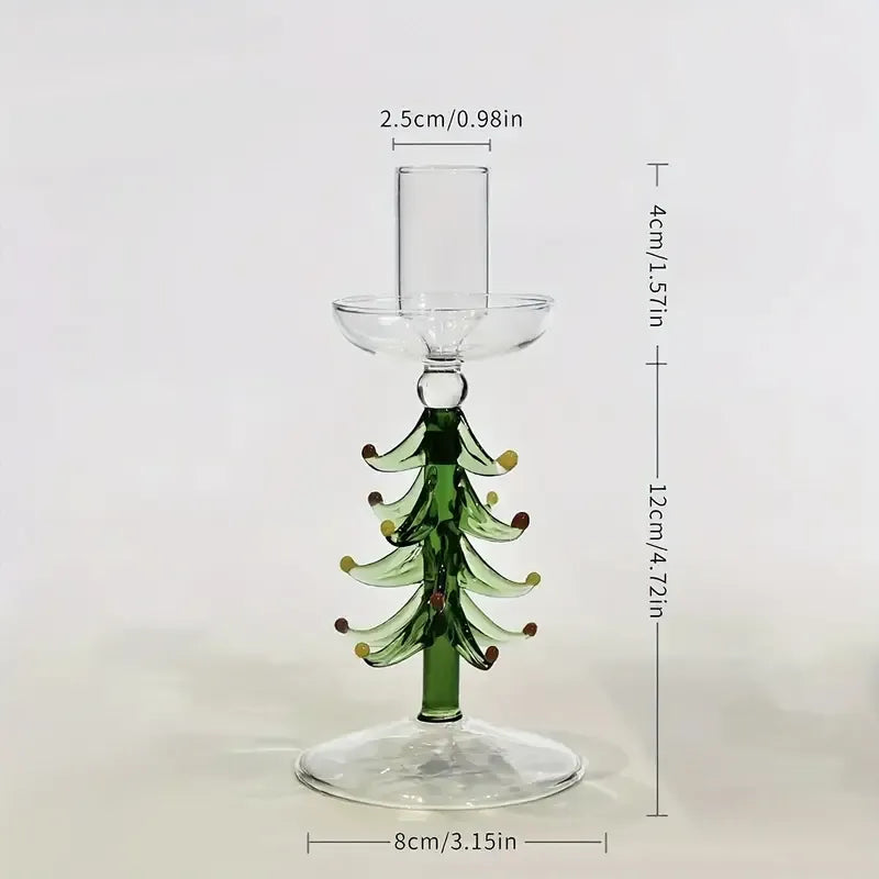Glass Christmas Tree Candle Holder, Transparent Festive Tabletop Centerpiece