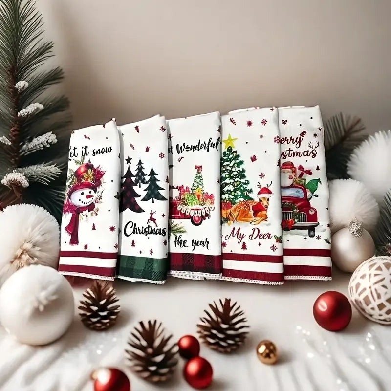 5PCS Microfiber Christmas Towels – Adorable Patterns, Soft & Absorbent, Brighten Up Your Cozy Holiday Moments