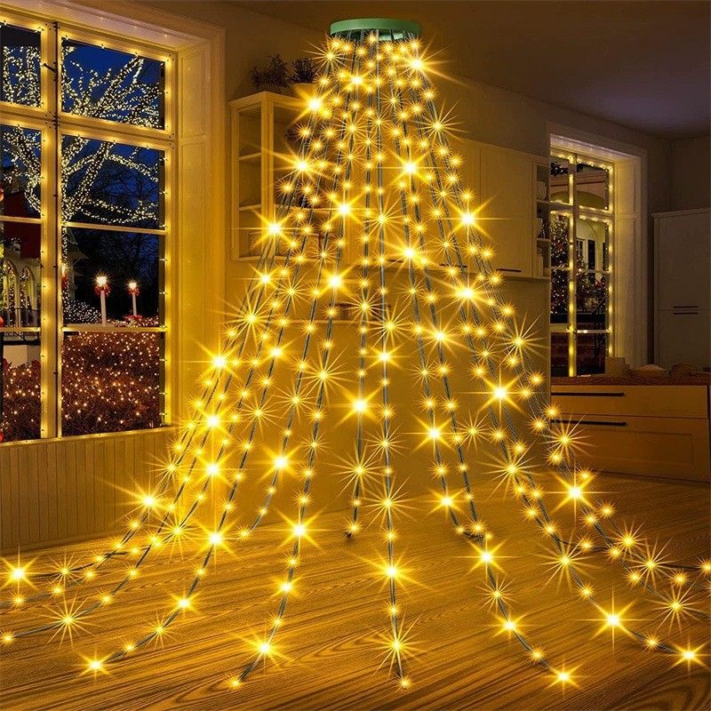 USB Remote Control Christmas Tree Waterfall String Light | Ring Hanging Tool-Free Installation, High-Density LED Starburst Effect, IP44 Waterproof, Fits 4–12ft Trees (colour 2m / 400 Lights)