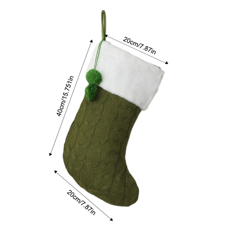 Knitted Double Pom-Pom Christmas Stocking, Cable Knit Texture Plush Cuff, Perfect for Both Decoration and Storage./WHITE