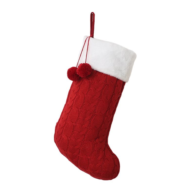 Knitted Double Pom-Pom Christmas Stocking, Cable Knit Texture Plush Cuff, Perfect for Both Decoration and Storage./GREEN