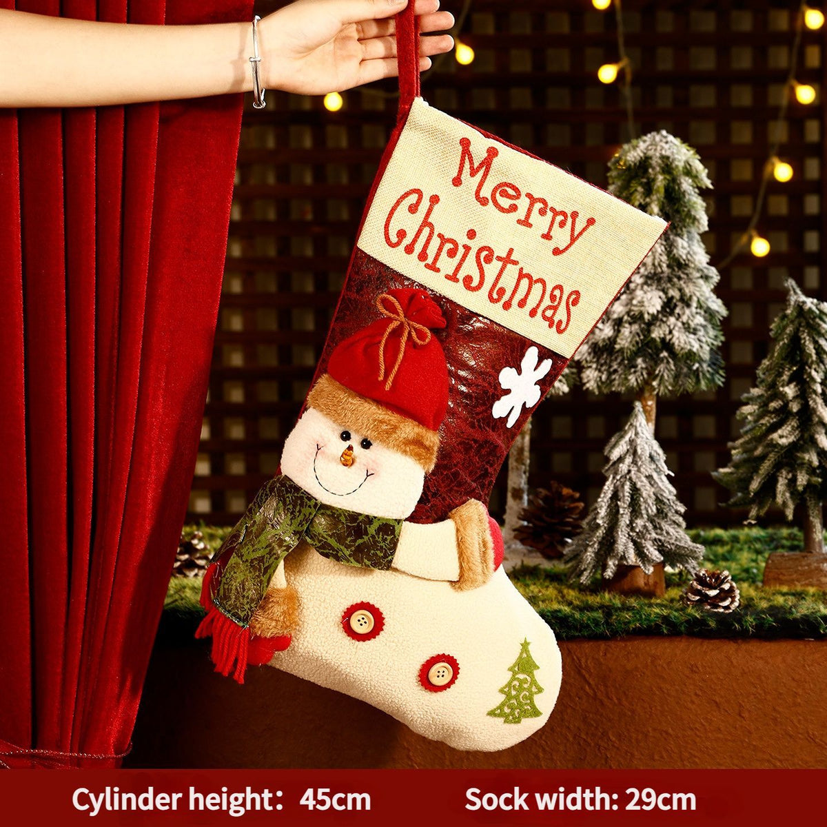 Fluffy plush fabric, 3D appliqués, full of festive charm. Height 45-47cm, holds candies and gifts, decorates Christmas trees and fireplaces, filling the room with Christmas magic./Button elk