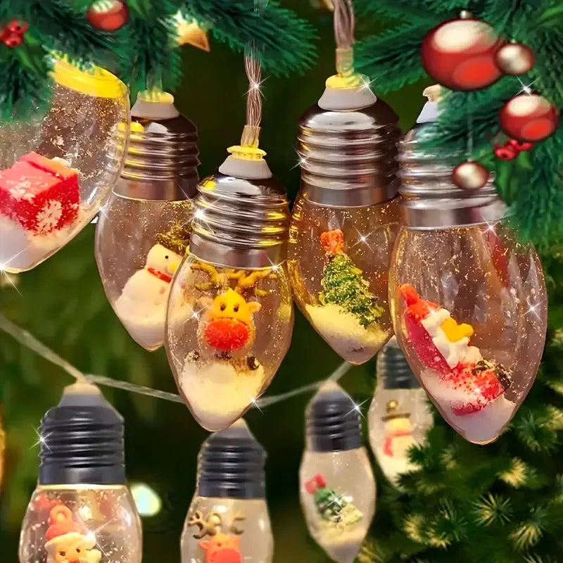 Christmas Wish Bulb String Light | 10 LED Warm Light Mini Scenes, Battery-Powered (Batteries Not Included), 150cm Long, Embedded Santa Claus, Snowman & Reindeer Designs, Hang Anywhere to Brighten Up the Holidays