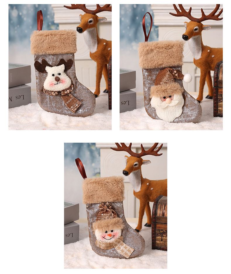 Brown Mini Christmas Stocking Set of 3, Reindeer Snowman Santa Styles, Cute Little Ornament Holiday Essential
