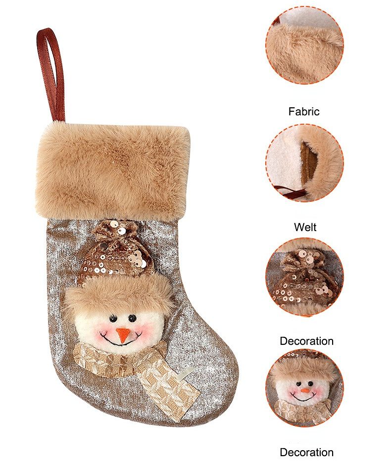 Brown Mini Christmas Stocking Set of 3, Reindeer Snowman Santa Styles, Cute Little Ornament Holiday Essential