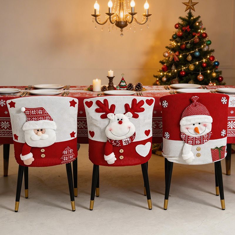 Knitted Red & White Christmas Chair Cover, Classic Reindeer Design, Brightens Up the Warm Holiday Atmosphere