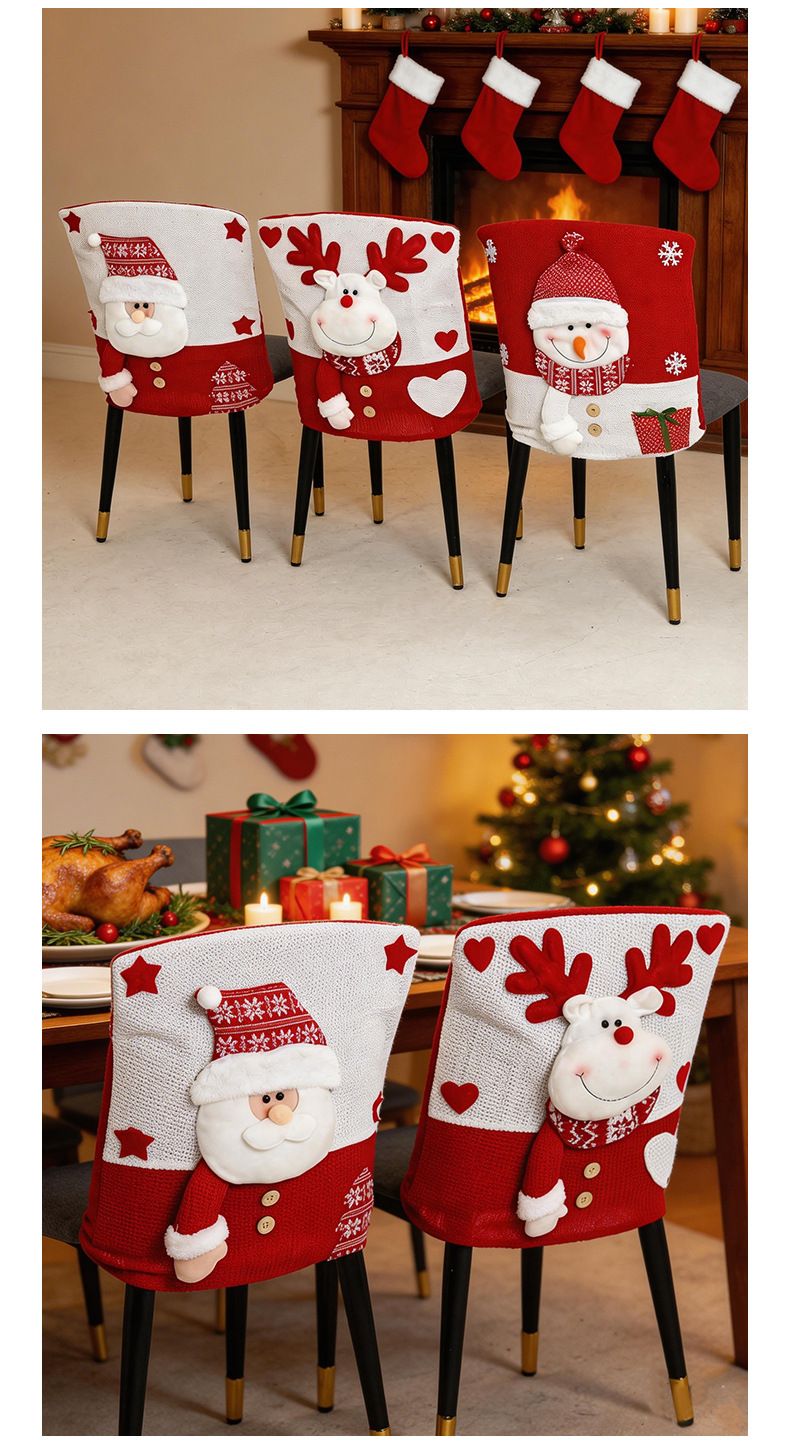 Knitted Red & White Christmas Chair Cover, Classic Reindeer Design, Brightens Up the Warm Holiday Atmosphere