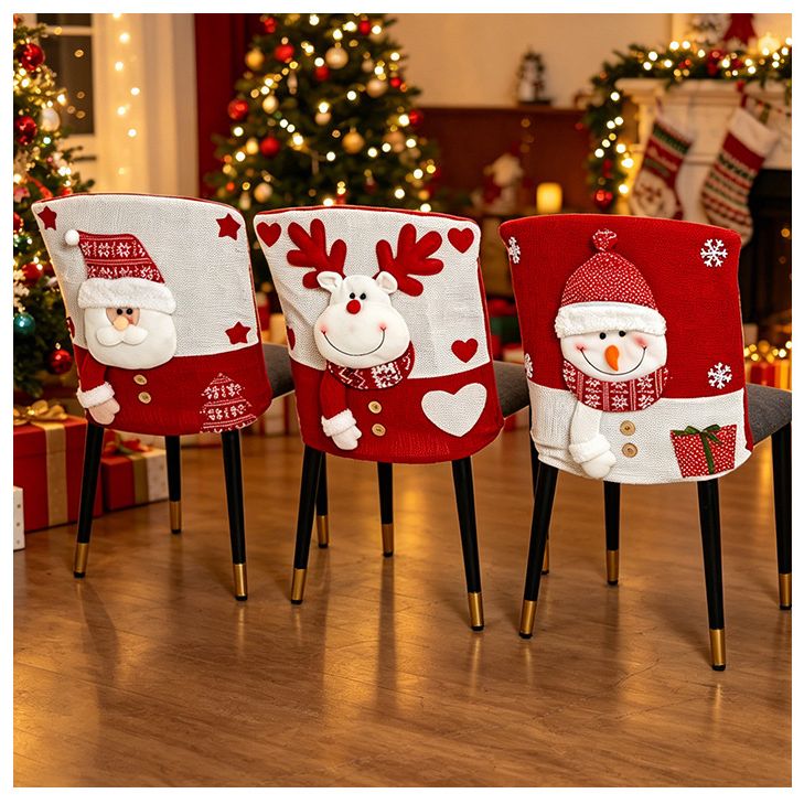 Knitted Red & White Christmas Chair Cover, Classic Reindeer Design, Brightens Up the Warm Holiday Atmosphere
