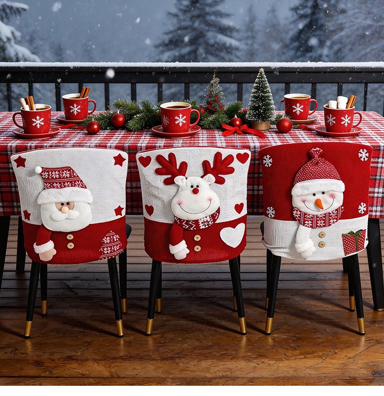 Knitted Red & White Christmas Chair Cover, Classic Santa Claus Design, Brightens Up the Warm Holiday Atmosphere