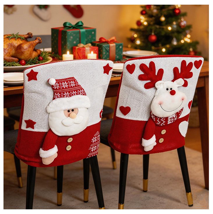 Knitted Red & White Christmas Chair Cover, Classic Santa Claus Design, Brightens Up the Warm Holiday Atmosphere