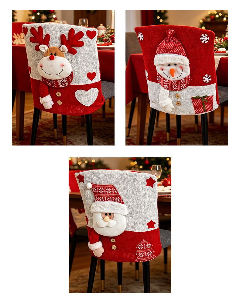 Knitted Red & White Christmas Chair Cover, Classic Santa Claus Design, Brightens Up the Warm Holiday Atmosphere