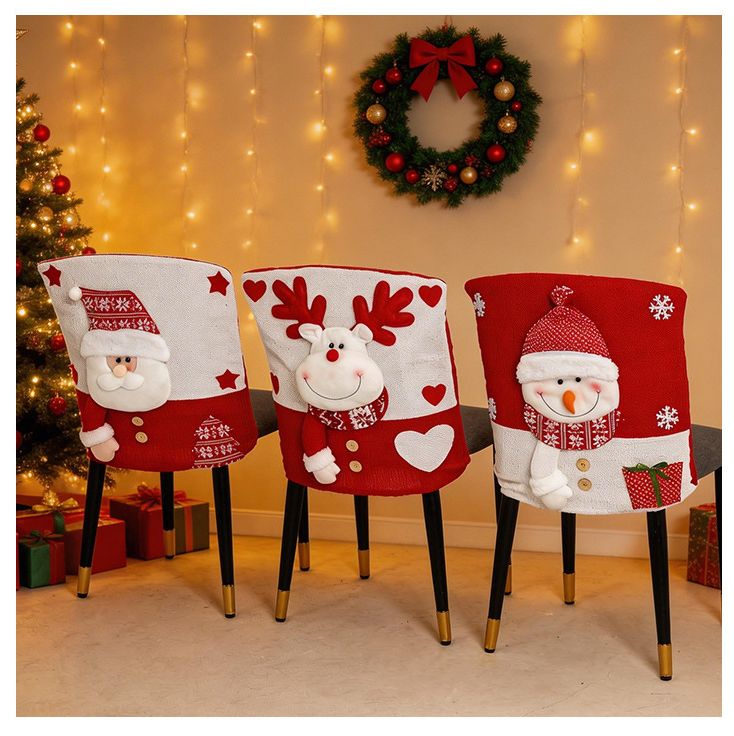 Knitted Red & White Christmas Chair Cover, Classic Snowman Design, Brightens Up the Warm Holiday Atmosphere