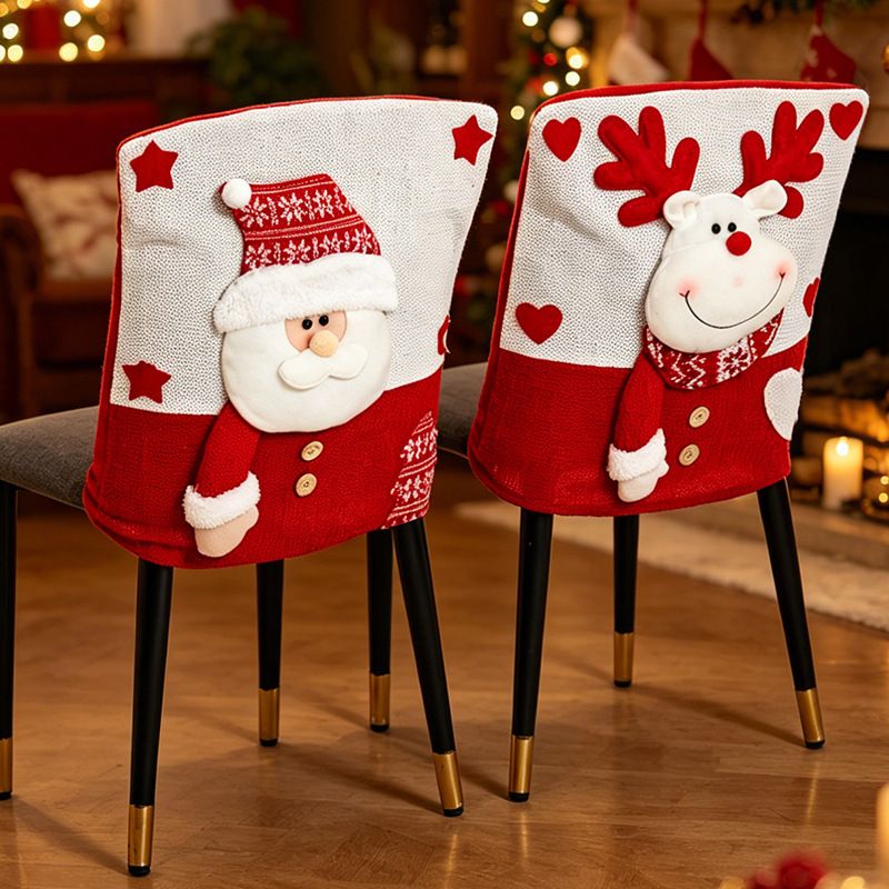 Knitted Red & White Christmas Chair Cover, Classic Snowman Design, Brightens Up the Warm Holiday Atmosphere