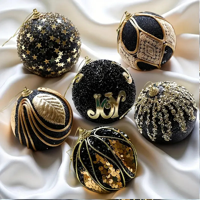 🎄 6-Pack Black Gold Christmas Ornament Balls! Lightweight Foam Shatterproof Christmas Tree Hanging Decorations, Classic Premium Color Scheme, Exquisite Craftsmanship, Must-Have Christmas Party Decoration! ✨