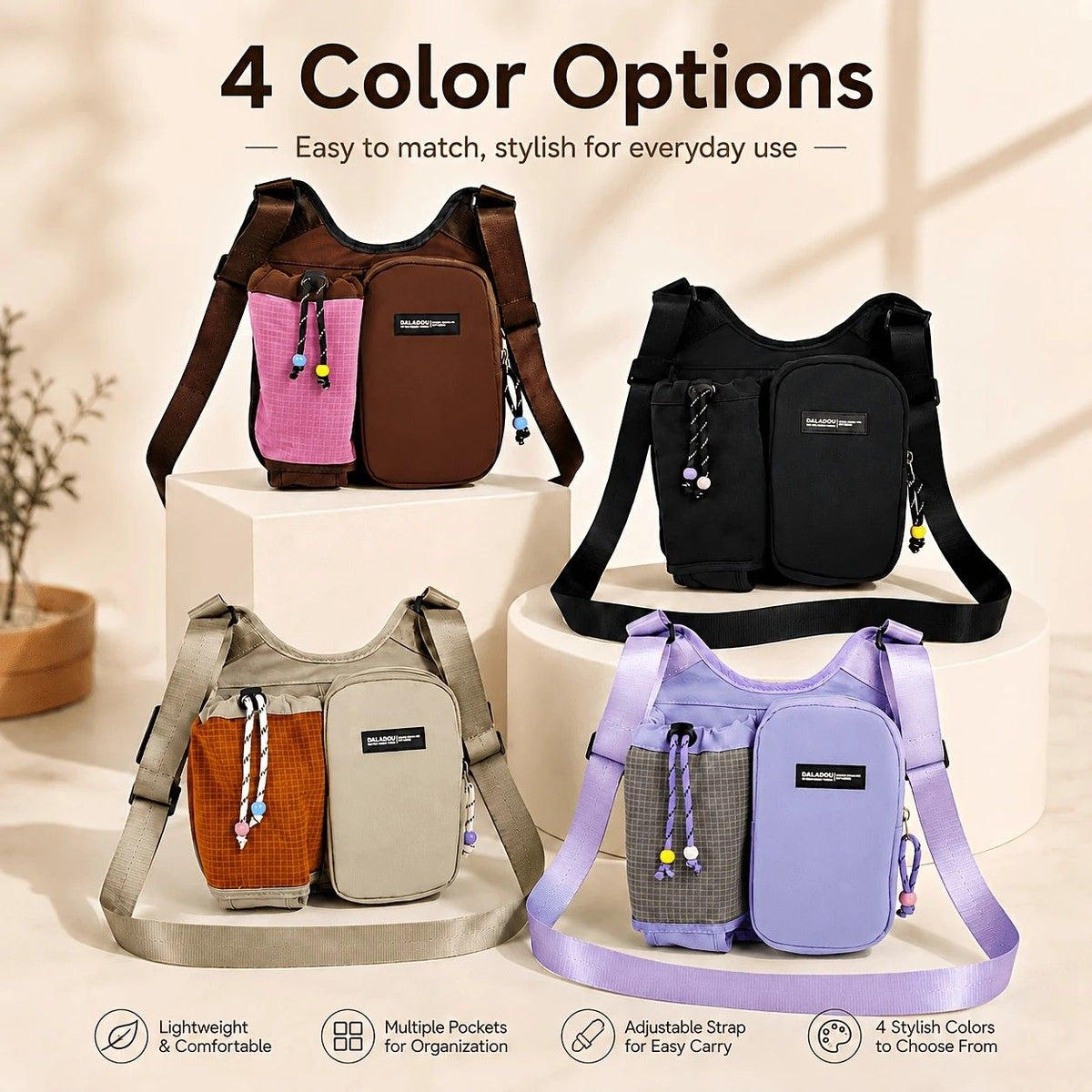 Women's Crossbody Phone Bag, Dopamine Color-Block Drawstring Bucket Bag, Pendant Accent Women's Backpack, Lightweight Casual Bag, Perfect for Commuting, Travel & Cycling..(khaki)