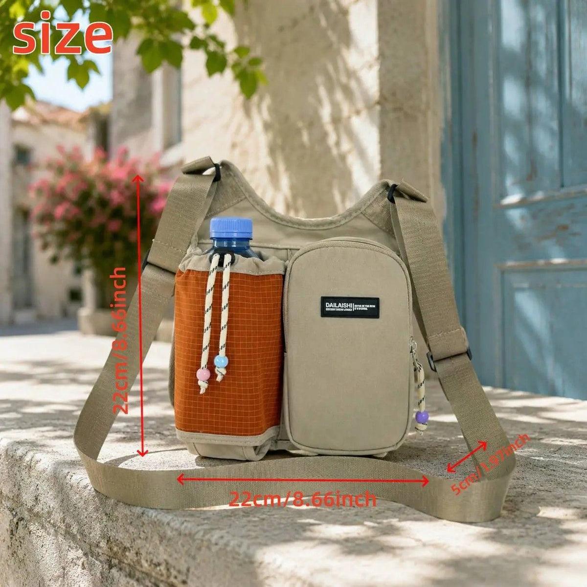 Women's Crossbody Phone Bag, Dopamine Color-Block Drawstring Bucket Bag, Pendant Accent Women's Backpack, Lightweight Casual Bag, Perfect for Commuting, Travel & Cycling..(khaki)