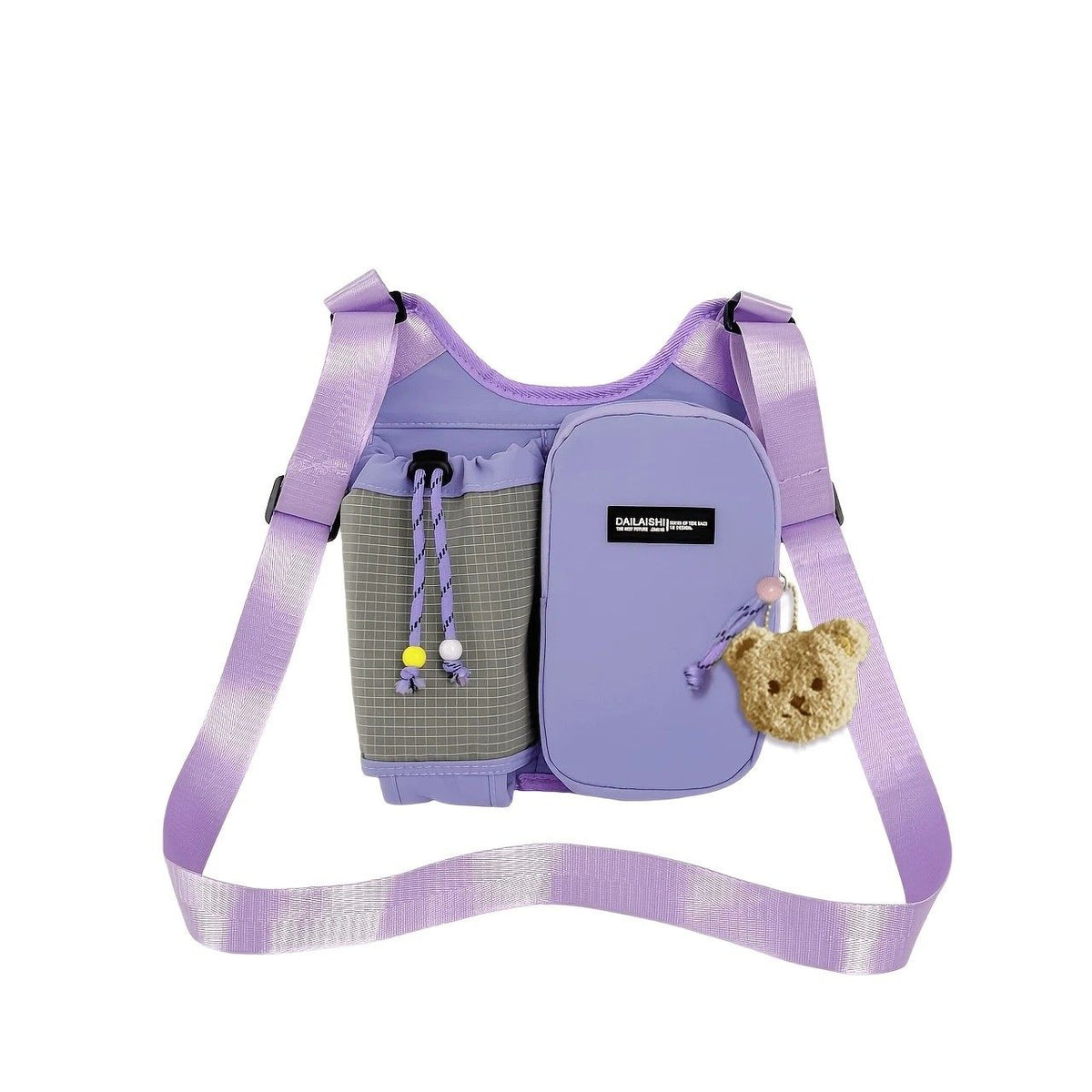Women's Crossbody Phone Bag, Dopamine Color-Block Drawstring Bucket Bag, Pendant Accent Women's Backpack, Lightweight Casual Bag, Perfect for Commuting, Travel & Cycling..(khaki)