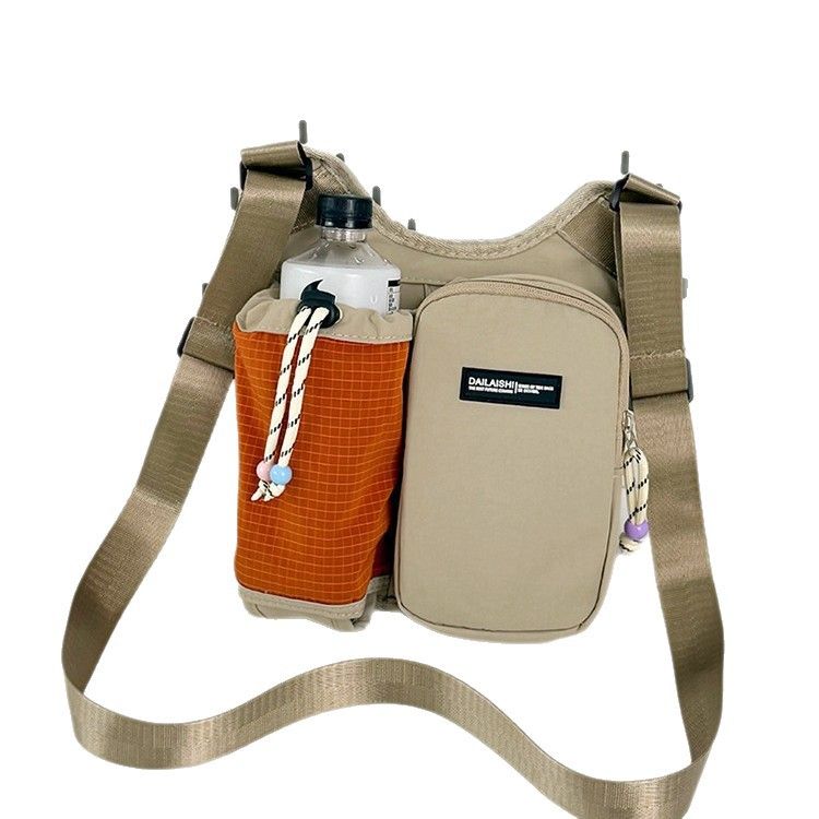 Women's Crossbody Phone Bag, Dopamine Color-Block Drawstring Bucket Bag, Pendant Accent Women's Backpack, Lightweight Casual Bag, Perfect for Commuting, Travel & Cycling..(khaki)