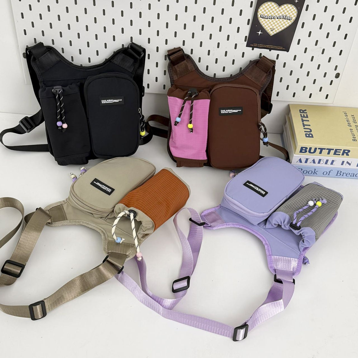 Women's Crossbody Phone Bag, Dopamine Color-Block Drawstring Bucket Bag, Pendant Accent Women's Backpack, Lightweight Casual Bag, Perfect for Commuting, Travel & Cycling.(brown)