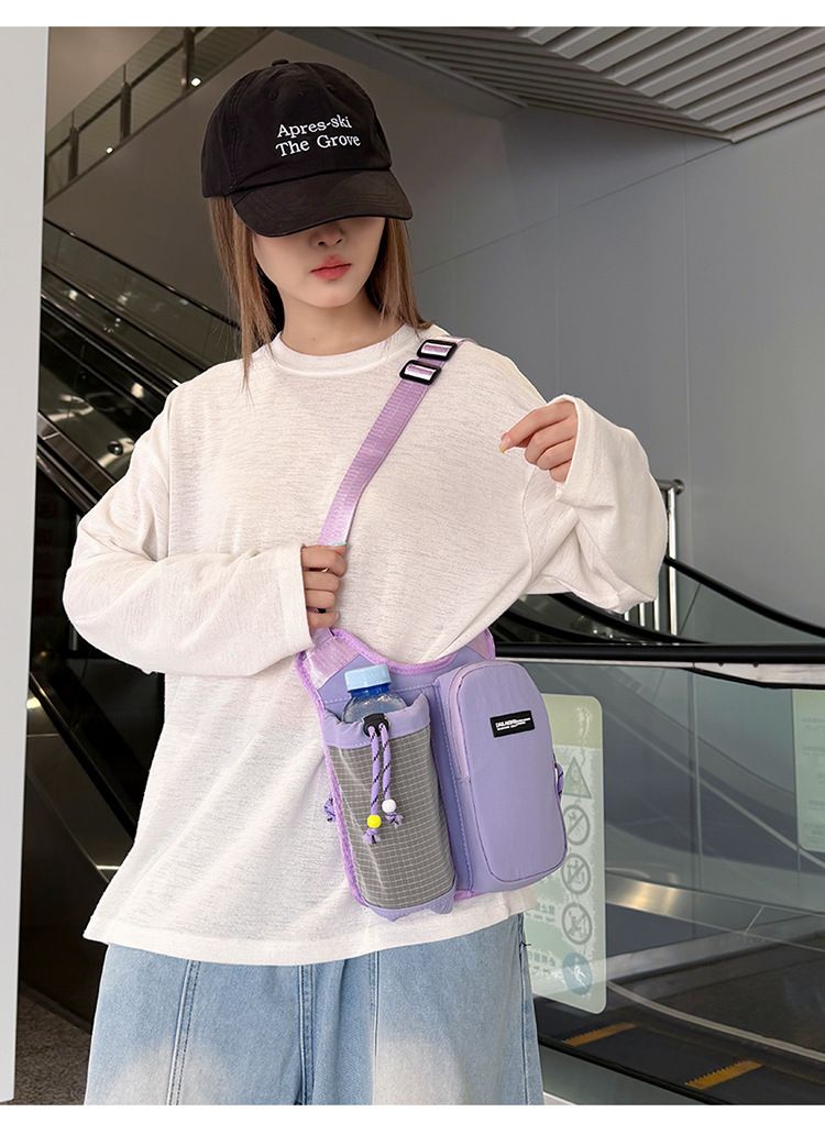 Women's Crossbody Phone Bag, Dopamine Color-Block Drawstring Bucket Bag, Pendant Accent Women's Backpack, Lightweight Casual Bag, Perfect for Commuting, Travel & Cycling.(brown)