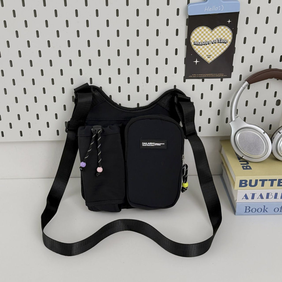 Women's Crossbody Phone Bag, Dopamine Color-Block Drawstring Bucket Bag, Pendant Accent Women's Backpack, Lightweight Casual Bag, Perfect for Commuting, Travel & Cycling.(brown)
