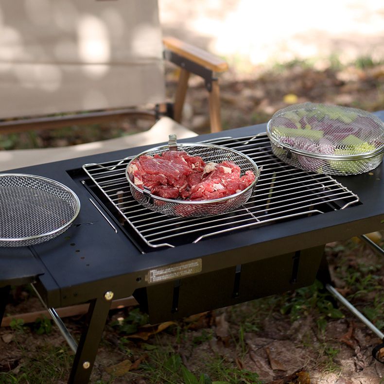 Stainless Steel Round BBQ Basket, Portable Outdoor Grill Grate, Lock-in Freshness, Single/Double-sided Grilling, Camping Picnic BBQ Tool